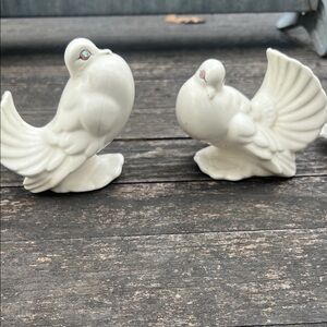 Elegant White Ceramic Bird Figurines
